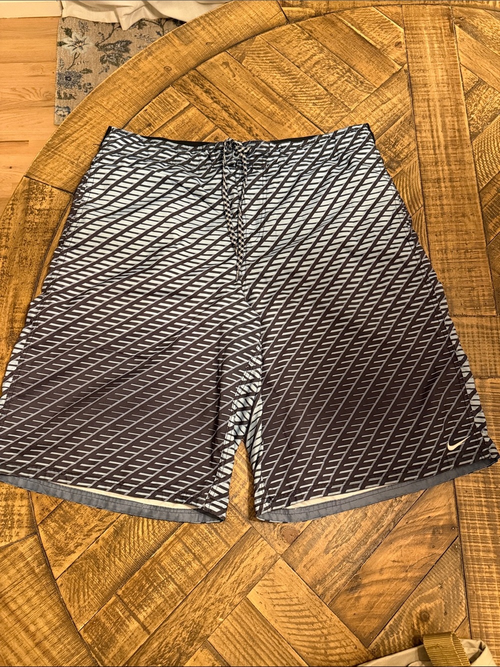 Nike Blue/Black and Gray Diagonal Stripe Swim Shorts